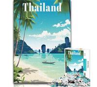 Thailand Travel Poster Jigsaw Puzzles for Teenagers,Help The Brain Exercise Addictive Toys to Cultivate Patience A Work of Art 38x26cm