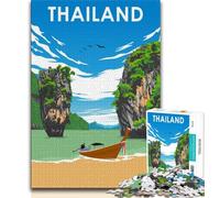 Thailand Travel Poster Puzzles for Teenagers Teens 1000pc Puzzle,Decompressing Intellectual Educational Toy Secret Santa Gifts 50x75cm