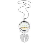 Thailand Watercolor Morden City Illustration Pendant Angel Wings Rotating Necklace Jewelry