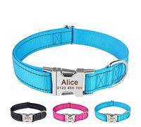 THAIN Custom Reflective Dog Collar Personalised Dog Collar with Name Plate engraved Pet Name, Phone Number, Silent,No Noise Dog ID Tag (S(neck 10-13.8”), Blue)