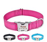 THAIN Custom Reflective Dog Collar Personalised Dog Collar with Name Plate engraved Pet Name, Phone Number, Silent,No Noise Dog ID Tag (S(neck 10-13.8”), Rose Red)
