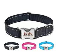 THAIN Custom Reflective Dog Collar Personalised Dog Collar with Name Plate engraved Pet Name, Phone Number, Silent,No Noise Dog ID Tag (L(neck 14-23.6”), Black)