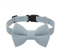 THAIN Dog Collar with Bow Tie Corduroy,Soft,Breathable&Adjustable Quick Release Plastic Buckle Dog Collars for Medium Dogs Pets (Light Blue, M)