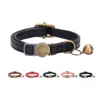 THAIN Leather Cat Collar with Bell Breakaway- Adjustable, Durable, Retro Bell fit Most Cats and Kittens (Black)
