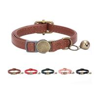 THAIN Leather Cat Collar with Bell Breakaway- Adjustable, Durable, Retro Bell fit Most Cats and Kittens (Brown)