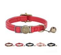 THAIN Leather Cat Collar with Bell Breakaway- Adjustable, Durable, Retro Bell fit Most Cats and Kittens (Red)