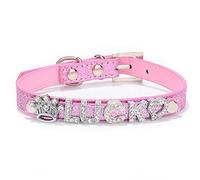THAIN Personalised Bling Dog Collars with Name,Custom DIY Rhinestone Charm Dog Cat Collar for Small Medium and Large Dogs (XS(neck 7.9"-10.2"), Pink)