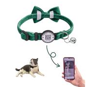 THAIN Personalised Cat Collar with bell and Bowtie Breakaway QR Code Name Smart ID tag quick release soft comfortable collar for cats and kittens (Green)