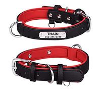 THAIN Personalised Dog Collars microfiber leather with free engraved name plate, neoprene padded Pet Collar for Puppy Small Medium Large Dogs (Black, L(neck 14.1"-18.1"))
