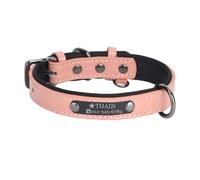 THAIN Personalised Dog Collars microfiber leather with free engraved name plate, neoprene padded Pet Collar for Puppy Small Medium Large Dogs (Pink+Black, S(neck 10.2"-12.6"))