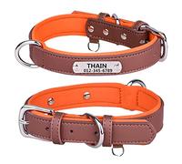 THAIN Personalised Dog Collars microfiber leather with free engraved name plate, neoprene padded Pet Collar for Puppy Small Medium Large Dogs (Brown, M(neck 11.4"-14.9"))