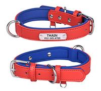 THAIN Personalised Dog Collars microfiber leather with free engraved name plate, neoprene padded Pet Collar for Puppy Small Medium Large Dogs (Red, S(neck 10.2"-12.6"))