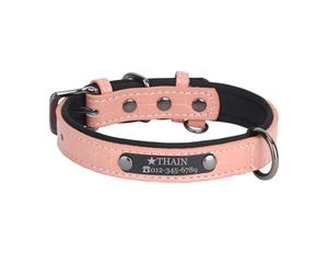 THAIN Personalised Dog Collars microfiber leather with free engraved name plate, neoprene padded Pet Collar for Puppy Small Medium Large Dogs (Pink+Black, S(neck 10.2"-12.6"))