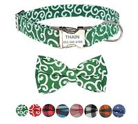 THAIN Personalised Dog Collars with bowtie Custom Engraved dog Collar with Nameplate for small medium large dogs(S(neck 9.8-13.8"), Ninja Green)