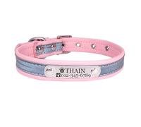 THAIN Personalised Reflective Cat Dog Collar with Name Plate Custom Engraved Cute Puppy Kitten Dog Cat Collars for Male Female Boy Girl Small Medium Large Dogs (Pink, M)