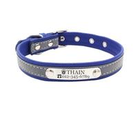 THAIN Personalised Reflective Cat Dog Collar with Name Plate Custom Engraved Cute Puppy Kitten Dog Cat Collars for Male Female Boy Girl Small Medium Large Dogs (Blue, M)