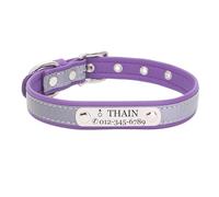 THAIN Personalised Reflective Cat Dog Collar with Name Plate Custom Engraved Cute Puppy Kitten Dog Cat Collars for Male Female Boy Girl Small Medium Large Dogs (Purple, S)