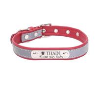 THAIN Personalised Reflective Cat Dog Collar with Name Plate Custom Engraved Cute Puppy Kitten Dog Cat Collars for Male Female Boy Girl Small Medium Large Dogs (Red, S)