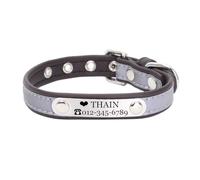 THAIN Personalised Reflective Cat Dog Collar with Name Plate Custom Engraved Cute Puppy Kitten Dog Cat Collars for Male Female Boy Girl Small Medium Large Dogs (Black, S)