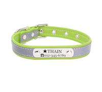THAIN Personalised Reflective Cat Dog Collar with Name Plate Custom Engraved Cute Puppy Kitten Dog Cat Collars for Male Female Boy Girl Small Medium Large Dogs (Green, M)
