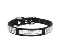 THAIN Rhinestones Personalised Dog Cat Collar Bling Diamond with Engraved Stainless Steel Nameplate for Small Medium Large Dogs(M(neck 12.59"-14.96"), Black)