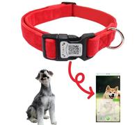 THAIN Smart QR Code Dog Collar-Nylon & Velvet Pet Collar with Unique ID Registration, Adjustable Plastic Buckle for Large Dogs-Black, Red, Pink, Yellow (Red, L)