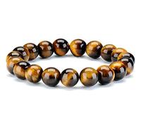 Thajaling 10 MM Natural Tiger Eye Gemstones Stone Bead Healing Energy Crystal Men Woman Elastic Bracelet