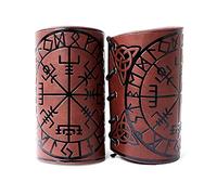 Thajaling 2 Pcs Leather Gauntlet Wristband Punk Bracer Leather Arm Guards Gauntlet Viking Runic Compass Embossed Arm Bracers, Medieval Leather Arm Guards, Archery Armguard (Brown)