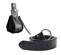 Thajaling 2 Pcs Viking Belt Medieval Faux Leather Belt Pouch Retro Knight Belt Set Renaissance Drawstring Dice Bag Renaissance LARP Accessories (Black)