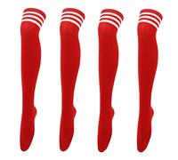 Thajaling 2 Pcs Women's Over Knee Thigh Socks,Triple Stripes High Tights Long Stocking,Soft Stretch Boot Socks for Daily Wear,Cosplay (Red)