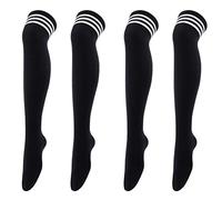 Thajaling 2 Pcs Women's Over Knee Thigh Socks,Triple Stripes High Tights Long Stocking,Soft Stretch Boot Socks for Daily Wear,Cosplay (Black)