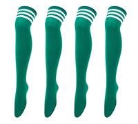 Thajaling 2 Pcs Women's Over Knee Thigh Socks,Triple Stripes High Tights Long Stocking,Soft Stretch Boot Socks for Daily Wear,Cosplay (Green)