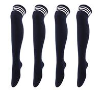 Thajaling 2 Pcs Women's Over Knee Thigh Socks,Triple Stripes High Tights Long Stocking,Soft Stretch Boot Socks for Daily Wear,Cosplay (Navy blue)