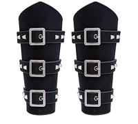 Thajaling 2 Pieces Medieval Leather Arm Guards, Punk Gothic Leather Bracers, Vintage LARP Wristbands for Cosplay Horsing Riding Costume (Black)