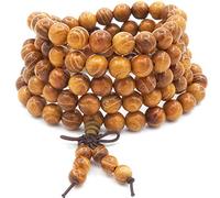 Thajaling 8MM 108 Prayer Beads Mala Bracelet, Natural Gold Wood Tibetan Buddhist Buddha Meditation Necklace mala bracelet