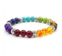 Thajaling 8mm Gemstone Stone Bracelet 7 Chakra Semi-precious Reiki Energy Balance Bracelet for Men and Women