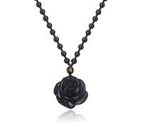Thajaling Black Obsidian Crystal Carving Rose Pendant Necklace Healing Reiki Natural Gemstone Flower Obsidian Stone Pendant gift