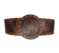 Thajaling Brown Medieval Leather Belt, Viking Compass Embossed Belt, Nordic Celtic Knight Belt, Vintage Wide Leather Belt for Cosplay (style 2)