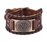 Thajaling Brown Viking Bracelet - Adjustable Cuff Bangle Wristband with Vegvisir Compass Norse Amulet - Celtic Pagan Jewelry of Talisman