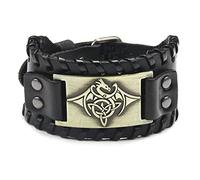 Thajaling Flying Dragon Bracelet, Viking Vintage Totem, Wide Leather Celtic Knot Bracelet for Men (Bronze)
