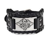 Thajaling Flying Dragon Totem, Vintage Leather Bracelet - Wide Celtic Knot Design - Silver for Men
