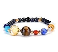 Thajaling Galaxy Solar System Stone Beads Bracelet Universe Nine Planets Star Elastic Energy Beads Unisex Bracelets Bangles