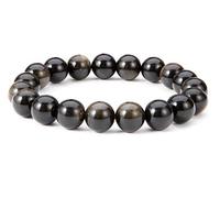 Thajaling Gold Obsidian Stretch Bracelet 10 mm Round Bead Golden Sheen Obsidian Bracelets for Woman Men
