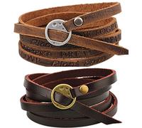 Thajaling Handcrafted Leather, Multi-layer Wrap, Cowhide Cuff, Dark Brown Lettering, Ancient Bronze Vintage, Fashion Bracelets for Women & Men