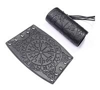 Thajaling Leather Gauntlet Wristband, Hand Made Full Grain Leather Wristband, Leather Cuffs Armband Jewelry, Viking Wrist Guard, Viking Runic Compass Bracers for Historical Reenactments (Black)