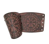 Thajaling Leather Gauntlet Wristband, Hand Made Full Grain Leather Wristband, Leather Cuffs Armband Jewelry, Viking Wrist Guard, Viking Runic Compass Bracers for Historical Reenactments (Brown)
