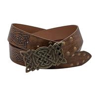 Thajaling Medieval Leather Celtic Knot, Viking Embossed Knight, Vintage LARP Belt for Cosplay Costume Accessory (Brown)