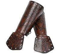 Thajaling Nordic Clothing Accessories Bracers, Vintage Leather Bracers for Men, Viking Wolf Head Leather Bracers, LARP Halloween Costume Gauntlet Arm Armor, Medieval Celtic Knot Bracers (Brown)