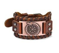 Thajaling Rune Compass Bracelet, Handmade Leather Cuff Bracelet, Nordic Viking Bracelet for Men, One Size, Metal, One Size, Metal