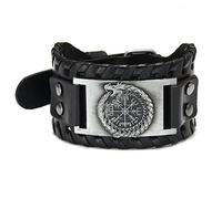 Thajaling Runic Compass Bracelet, Handmade Leather Cuff Bracelet, Celtic Pagan Bracelet, Nordic Viking Bracelet for Men (silver)